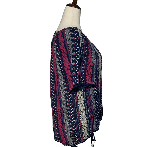 Westport Top Womens 2X Red Blue Floral Paisley Lace Trim Peasant Boho NWT - Picture 6 of 11